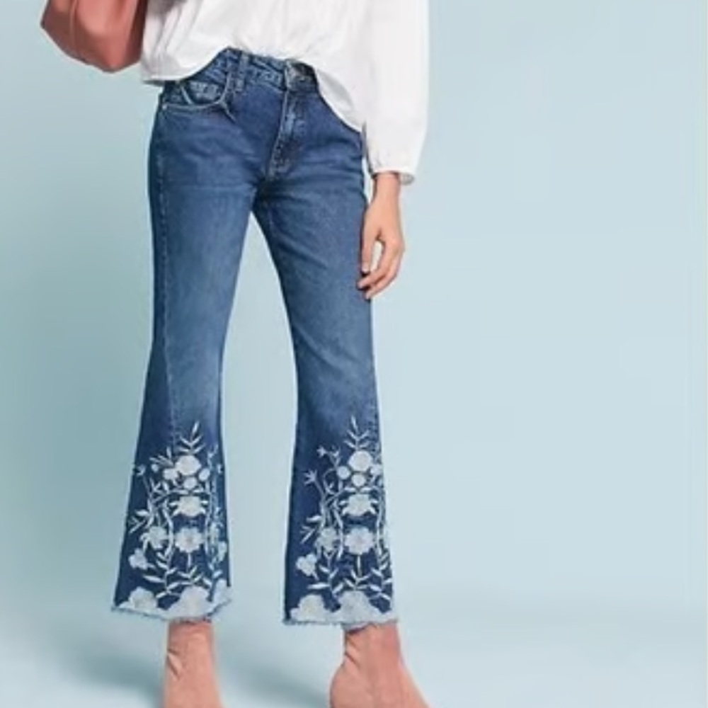 Anthropologie Pilcro and the Letterpress Hi-Rise Flare W/ Floral Embroidery S26 - Picture 2 of 7